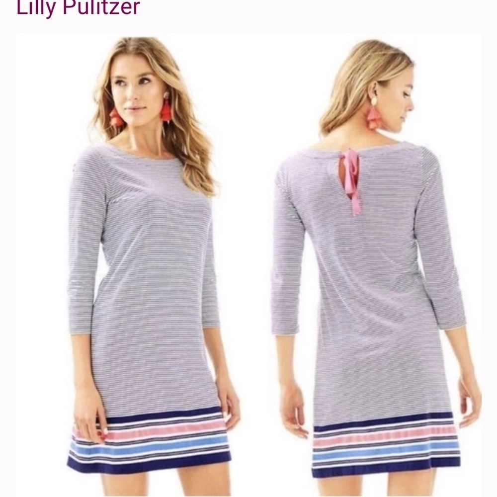 Lilly Pulitzer Noelle Shift Mini Dress Size XS Navy White Striped Pima Cotton